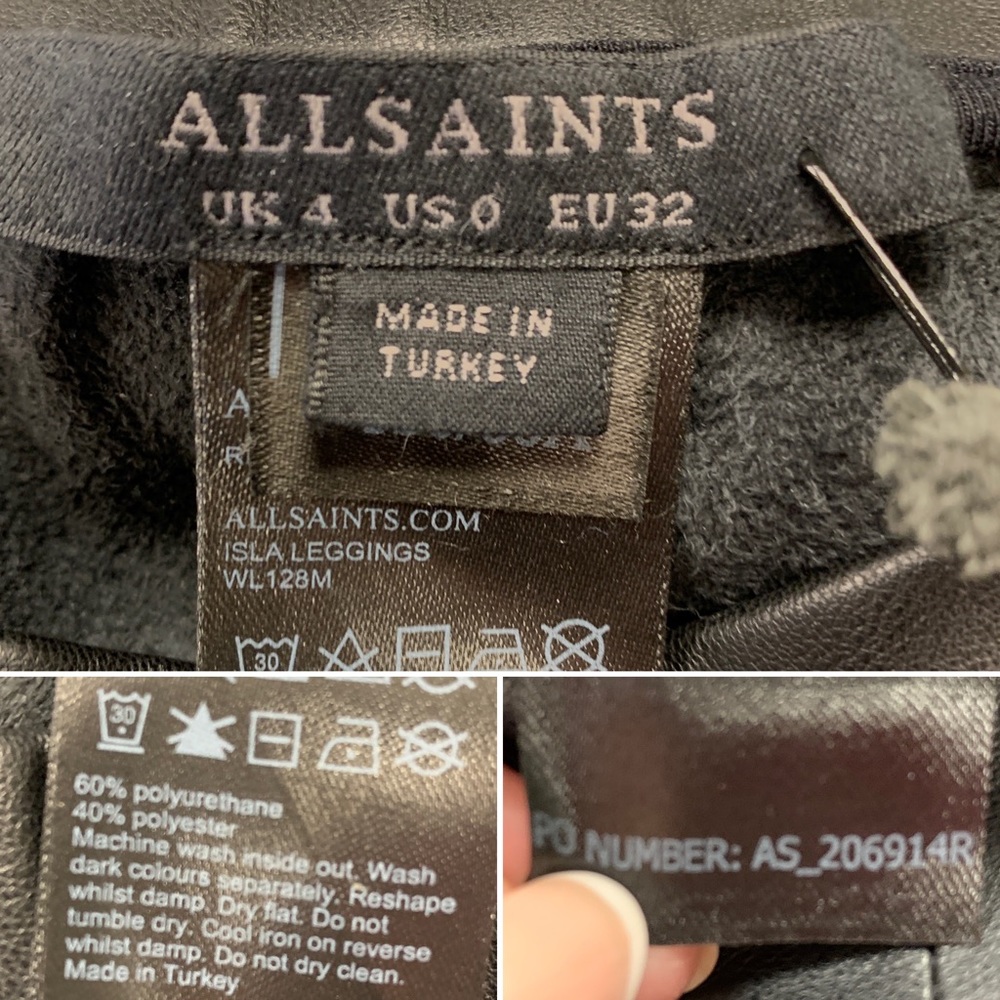 NWT All Saints Women's Isla Black Faux Leather Leggings 0 - Picture 8 of 9